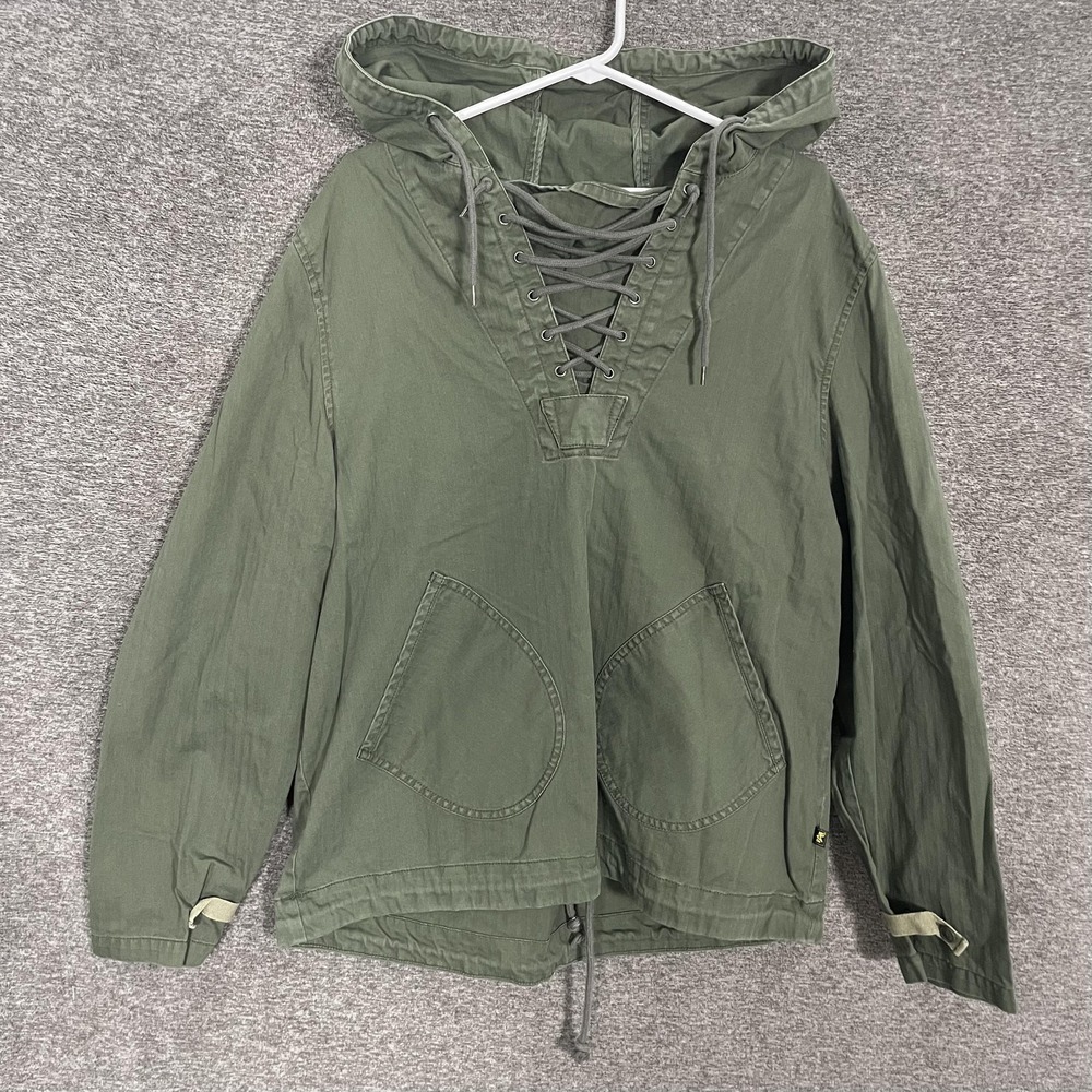 Alpha Industries Jacket Mens Medium Green Hooded Lace Up Anorak Canvas Military‎